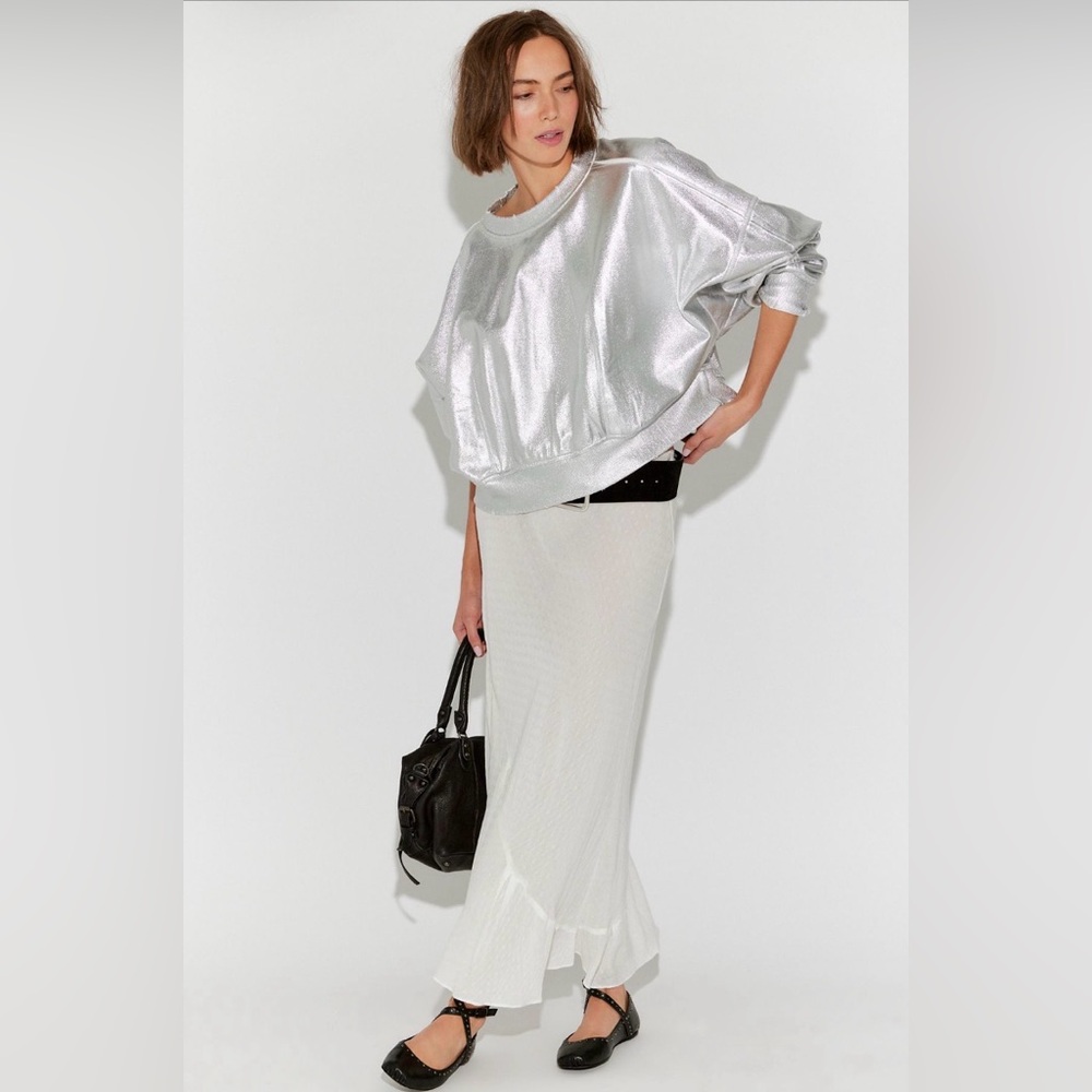 Free people Gaia silver foil coated sweatshirt